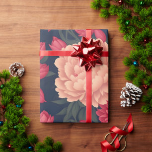 Witte Rode Pioen Pastel Kleurrijke Patroon Cadeaupapier