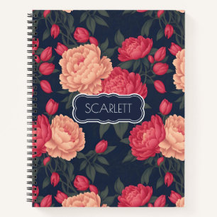 Witte Rode Pioen Pastel Kleurrijke Patroon Notitieboek