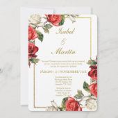 Witte & Rode Roos Elegante bruiloft Spaans Kaart (Voorkant)