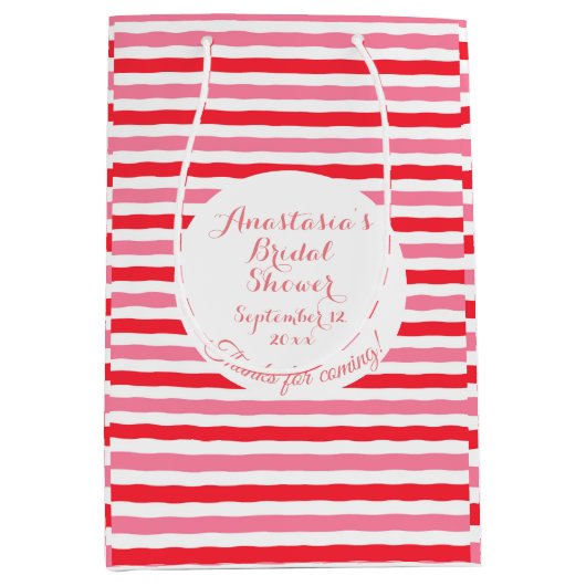 Witte Rode Roze Strepen Bruidsdouche Medium Cadeauzakje (Voorkant)