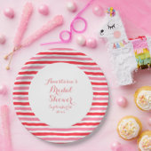 Witte Rode Roze Strepen Bruidsdouche Papieren Bordje (Feest)