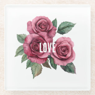 Witte Rode Rozen Bloemen Liefde Glazen Onderzetter