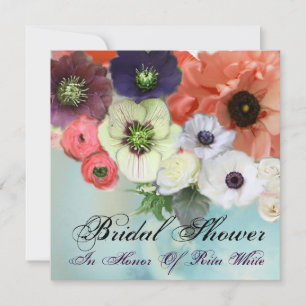WITTE RODE ROZEN EN ANEMONE BLOEMEN BRUIDSSHOWER KAART