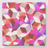 Witte, rode tot roze hexagons op donkerrode achter stenen onderzetter (Voorkant)