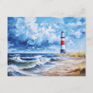 Witte rode vuurtoren van de Baltische Zee kust. Ku Briefkaart