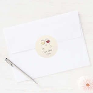 Witte rode wijn glas bruiloft gunst envelop ronde sticker