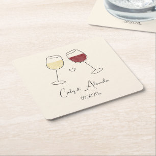 Witte Rode Wijnglas Cheers Wedding Verloving Vierkante Kartonnen Onderzetter