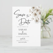 Witte Roestige Bloem Elegante Trouwdag Save The Date (Staand voorkant)