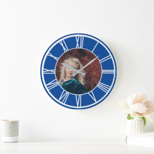 Witte Romeins Numeriek Blauw voeg Ronde Foto toe Grote Klok