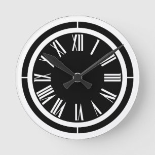 Witte Romeinse cijfers op zwarte wandklok Ronde Klok