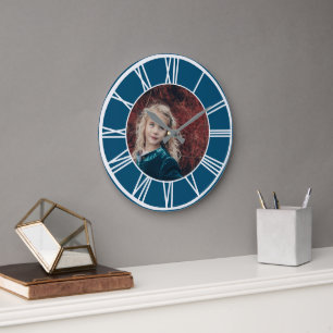 Witte Romeinse Numerieke Grens Blauw RD Foto toevo Grote Klok