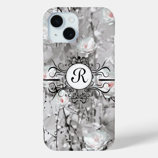 Witte roos abstract bloemengrijs wit zwart Case-Mate iPhone case (Achterkant)