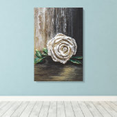 Witte Roos Acrylschildering Canvas Afdruk (Insitu (Houten vloer))