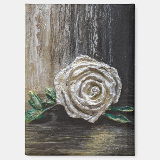 Witte Roos Acrylschildering Magneet