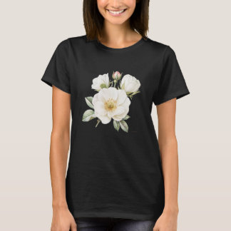 Witte Roos Bloem Grafische T-Shirt Zwart