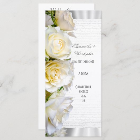 Witte roos bloemenkerk huwelijksprogramma programma (Voorkant / Achterkant)