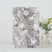Witte roos bloemenwinter grijs patroon briefpapier (Staand voorkant)