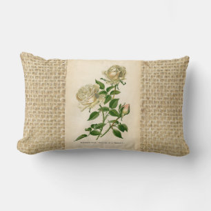 Witte Roos Bloemige Botanische Jute Zak Vintage Kussen