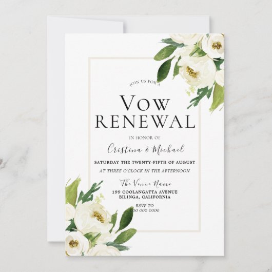 Witte Roos Bloemige Crème Eed hernieuwingsceremoni Kaart (Voorkant)