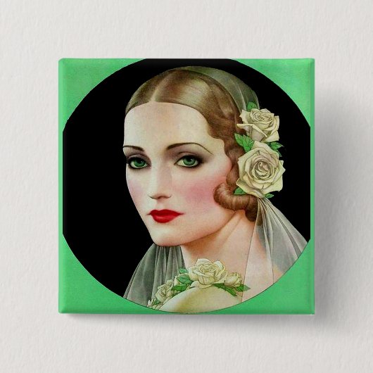 witte roos bruid vierkante button 5,1 cm (Voorkant)