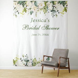 Witte Roos Bruiloftsshower Chic Fotohokje Achtergr Wandkleed