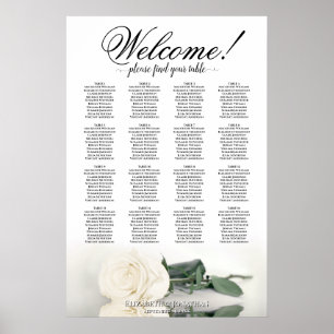 Witte Roos Elegant 16 Tafel Bruiloftstoelindeling Poster
