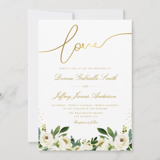 witte roos en uitnodiging voor een griekse bruilof (Voorkant)