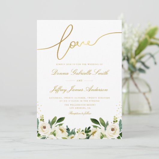witte roos en uitnodiging voor een griekse bruilof (Staand voorkant)