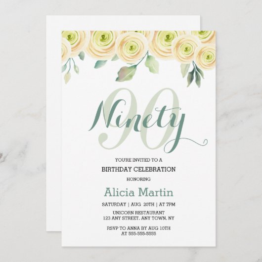 Witte Roos Eucalyptus Flora 90e Verjaardag Kaart (Voorkant / Achterkant)