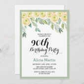 Witte roos Flora Eucalyptus groen 90e verjaardag Kaart (Voorkant / Achterkant)