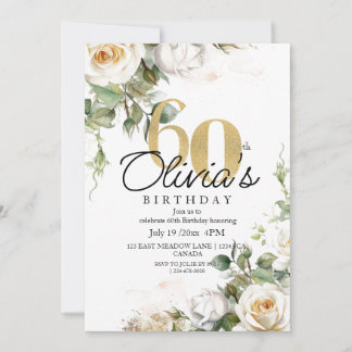 Witte Roos & Goud Stof Elegante 60e Verjaardag Kaart