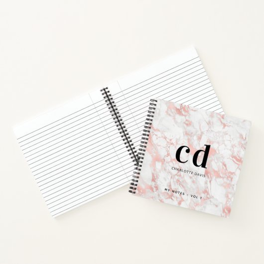 Witte roos gouden marmeren monogram initiaal minim notitieboek (Binnen)