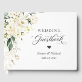 Witte roos groen goud bloemenbruiloft gastenboek (Voorkant)