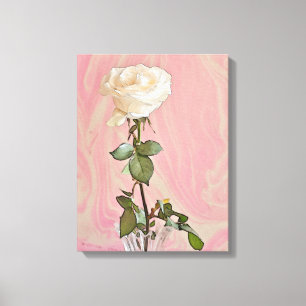 Witte roos in vaas - canvas print