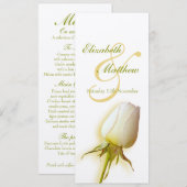 Witte roos knop vilt bruiloftsreceptie diner menu kaart (Voorkant / Achterkant)