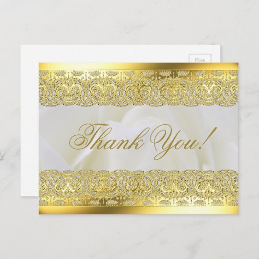 Witte Roos met Gouden Kant Bruiloft Briefkaart (Voorkant / Achterkant)