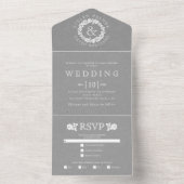  witte roos met grijze kraft bruiloft all in one uitnodiging (Binnen)