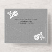  witte roos met grijze kraft bruiloft all in one uitnodiging (Achterkant)