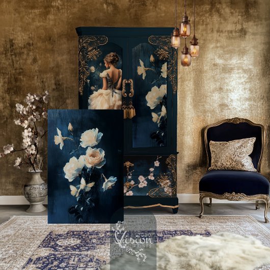 Witte Roos & Narcis Boeket Marine Achtergrond Tissuepapier