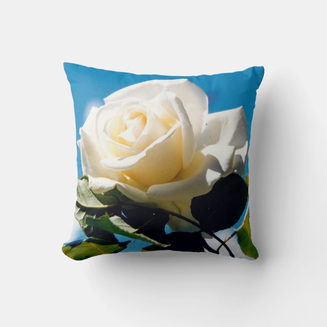 Witte roos onder blauwe hemel kussen (Voorkant)