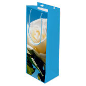 Witte roos onder blauwe hemel wijn cadeautas (Voorkant Gekanteld)