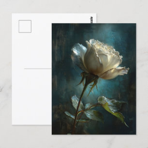 Witte roos op Blauwgroen geschilderde achtergrond Briefkaart