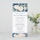 Witte Roos op Navy Blue Bruiloft Programma (Staand voorkant)