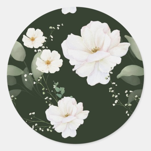 Witte Roos op Zwarte Bloemen Sticker Envelop Afdic (Voorkant)