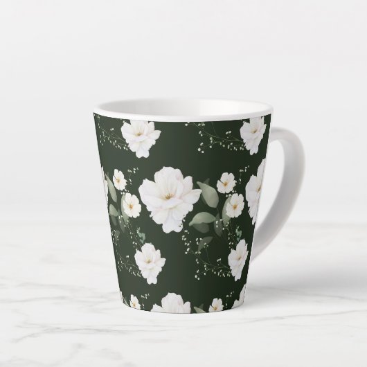 Witte Roos op Zwarte Latte Koffie Mok Bloemen (Rechterhoek)