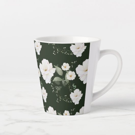 Witte Roos op Zwarte Latte Koffie Mok Bloemen (Rechts)