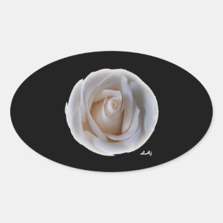 Witte Roos op Zwarte Ovale Sticker