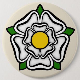 Witte Roos van York, Engeland embleem van koningsc Ronde Button 6,0 Cm