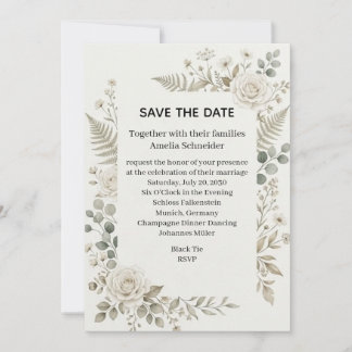 Witte Roos Varens Groene Save the Date Uitnodiging