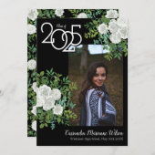 Witte Roos Zwart Foto Afstudeer Uitnodiging (Voorkant / Achterkant)